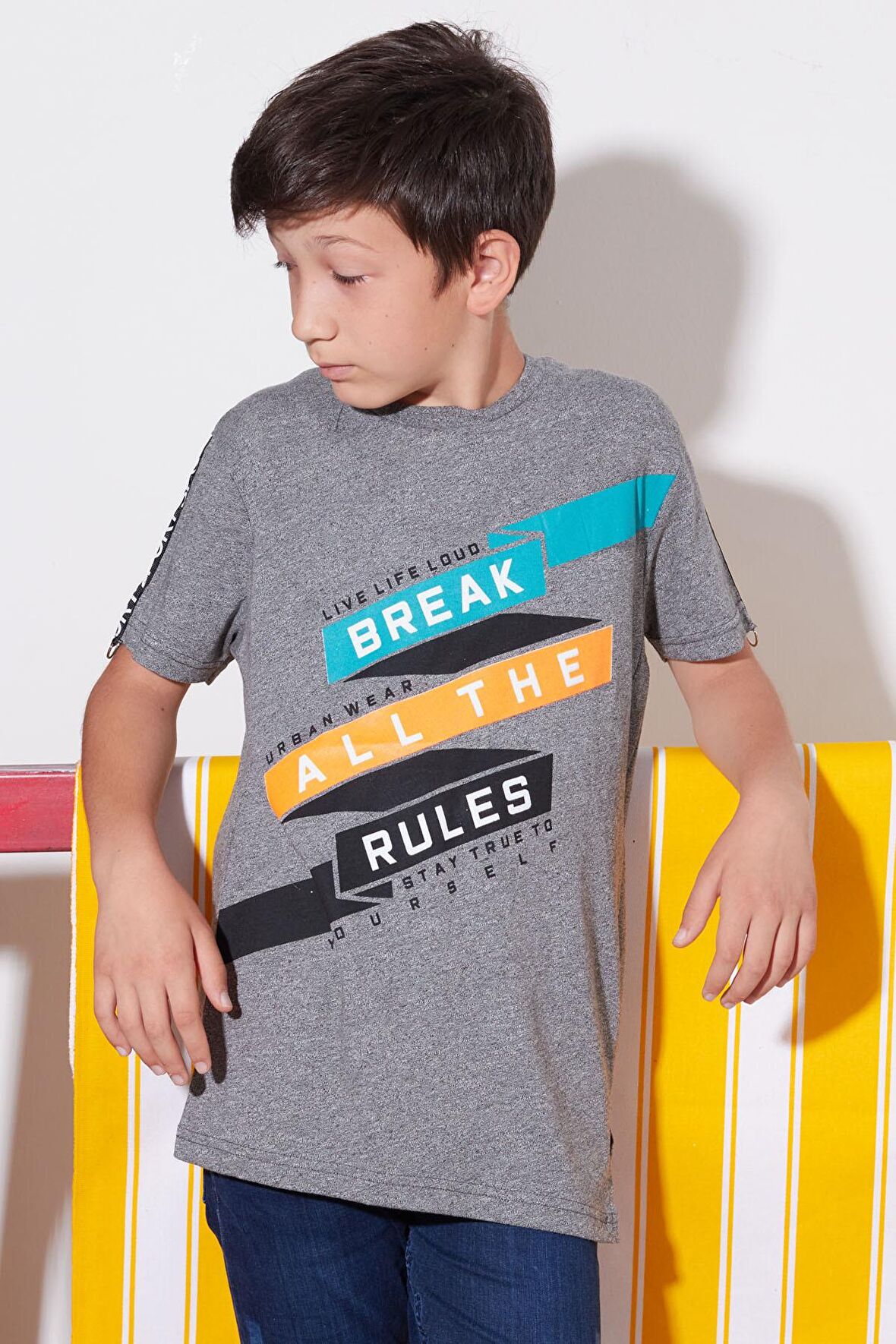 Erkek Çocuk Break Yazı Baskılı Tshirt 9-14 Yaş 14059