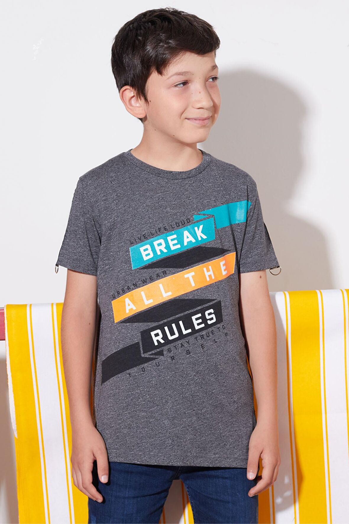 Erkek Çocuk Break Yazı Baskılı Tshirt 9-14 Yaş 14059