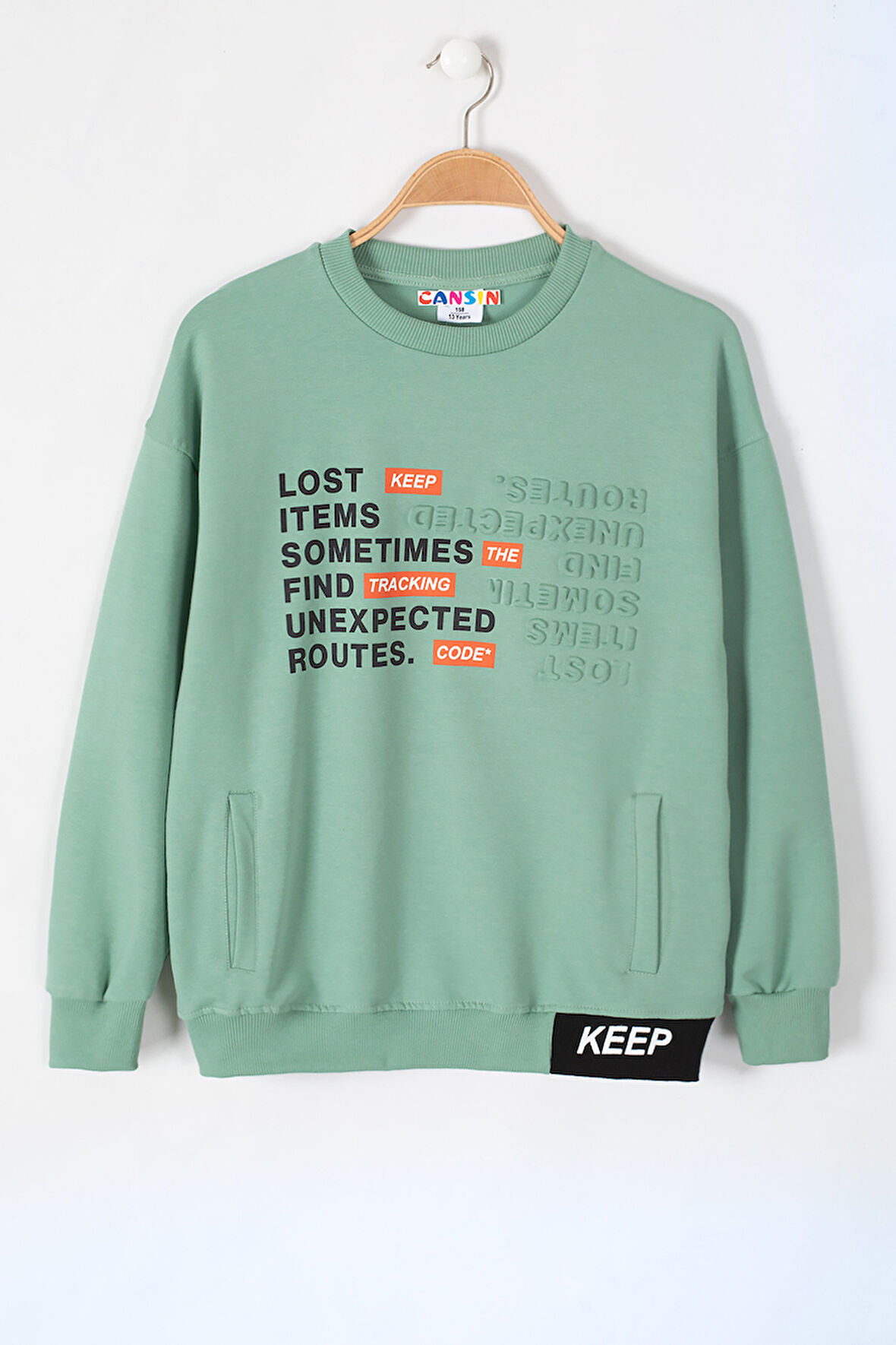 Yeşil Keep Yazı Şeritli Kanguru Cepli Erkek Çocuk Sweatshirt 19636