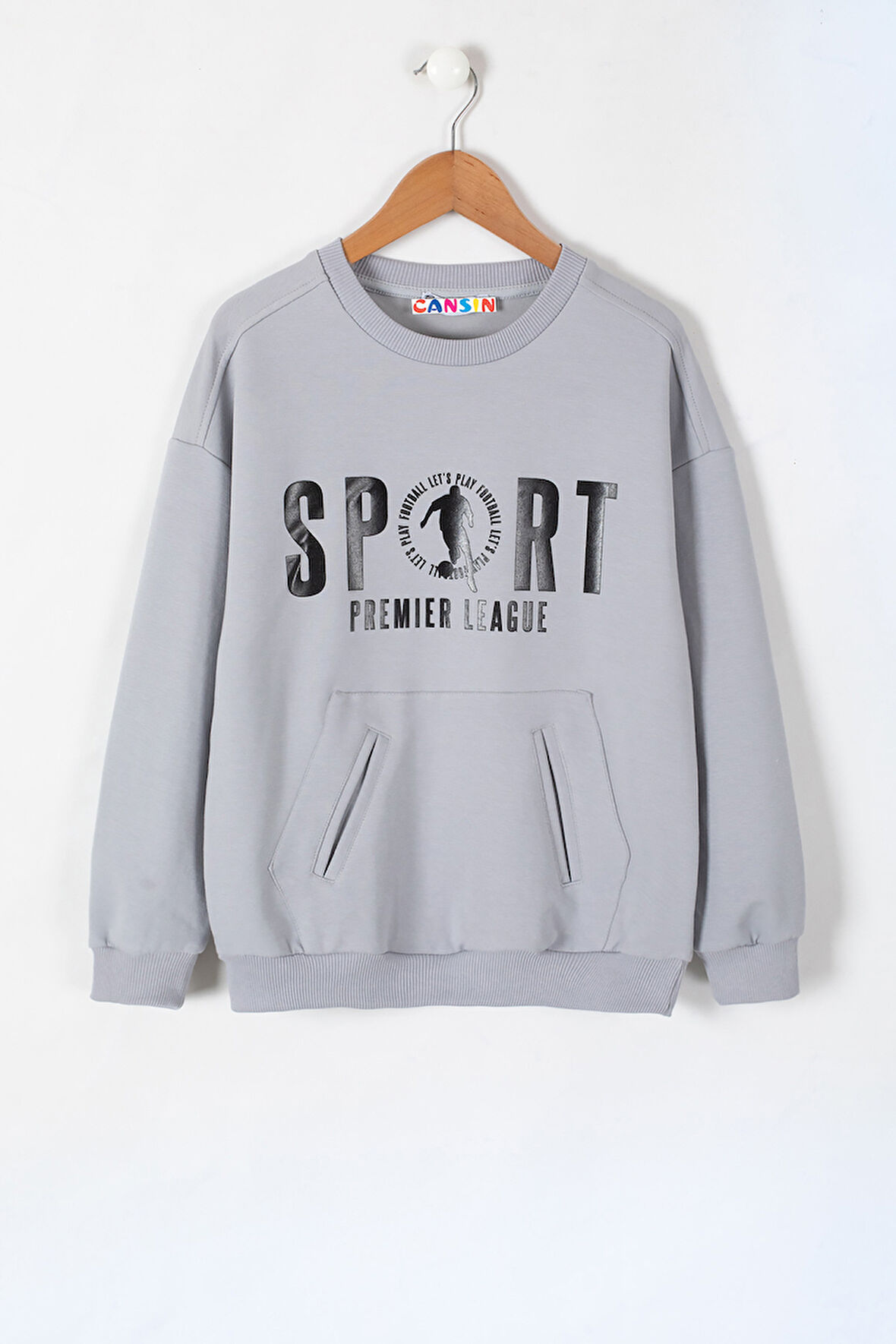 Gri Sport Yazı Baskılı Bisiklet Yaka Erkek Çocuk Sweatshirt 19642