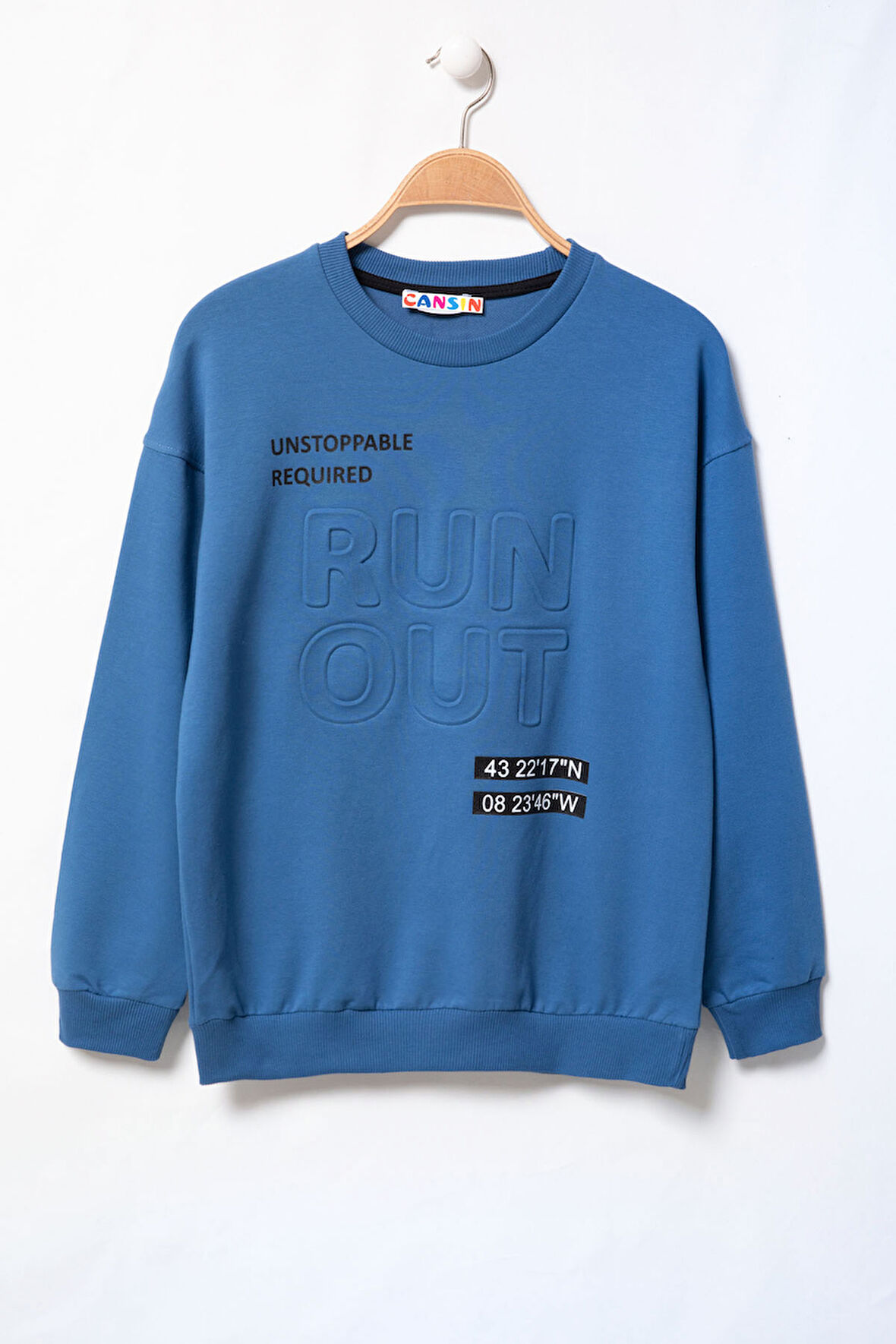 Mavi Run Kabartma Yazılı Bisiklet Yaka Erkek Çocuk Sweatshirt 19853
