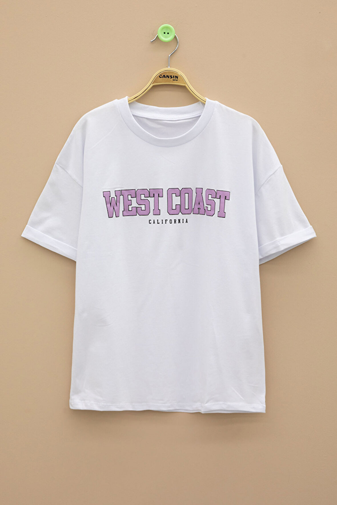 Beyaz West Coast Yazılı Kısa Kol Kız Çocuk Bisiklet Yaka Tişört 21025