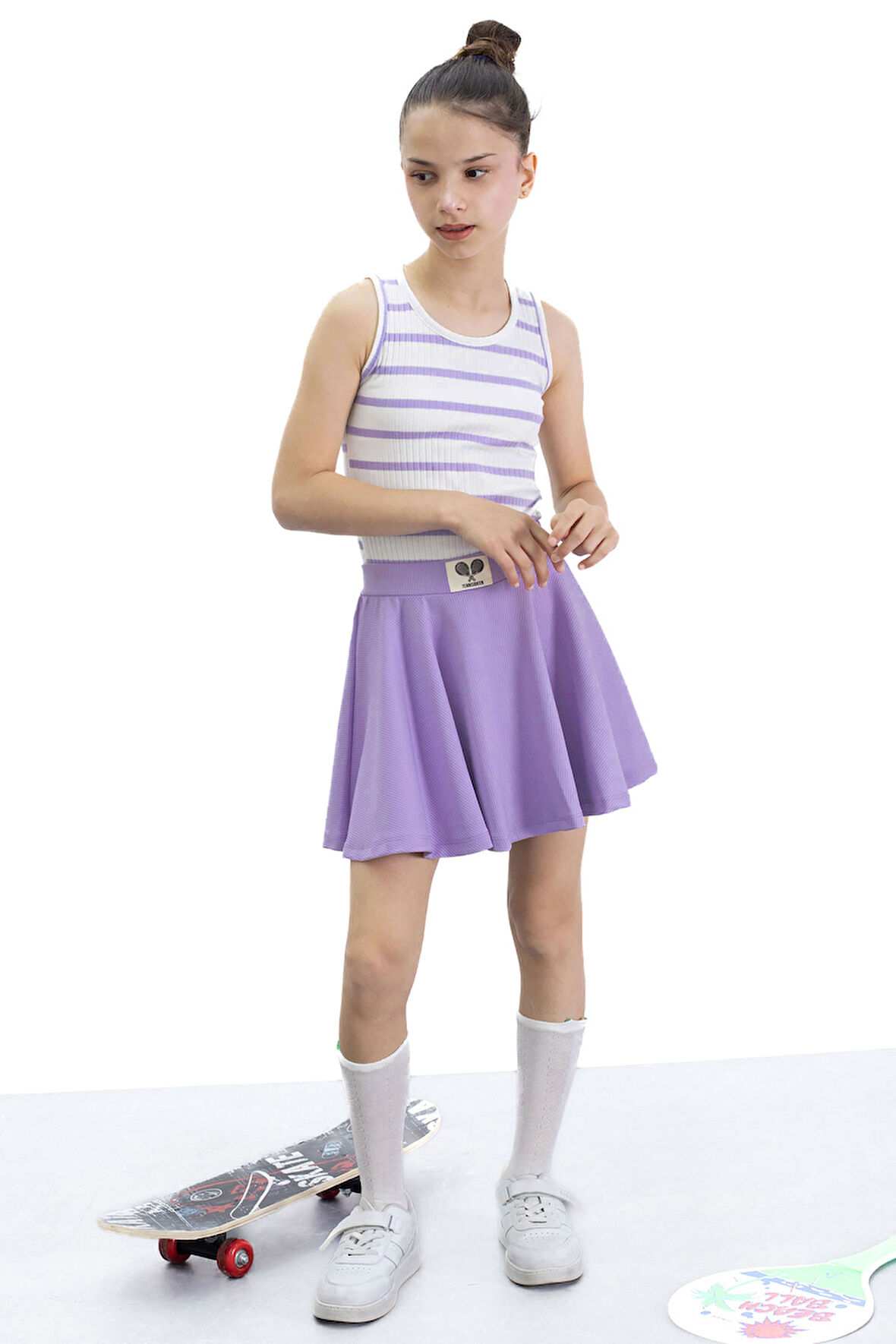 Lila Beli Lastikli Fitilli Kız Çocuk Tenis Eteği 21038