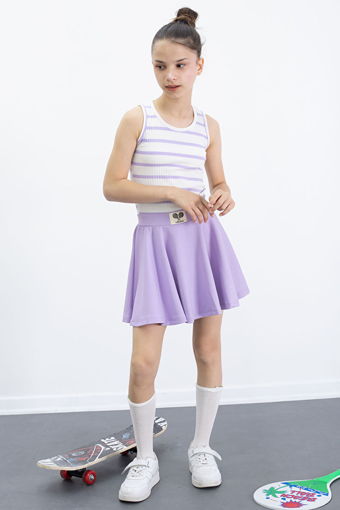 Lila Beli Lastikli Fitilli Kız Çocuk Tenis Eteği 21038