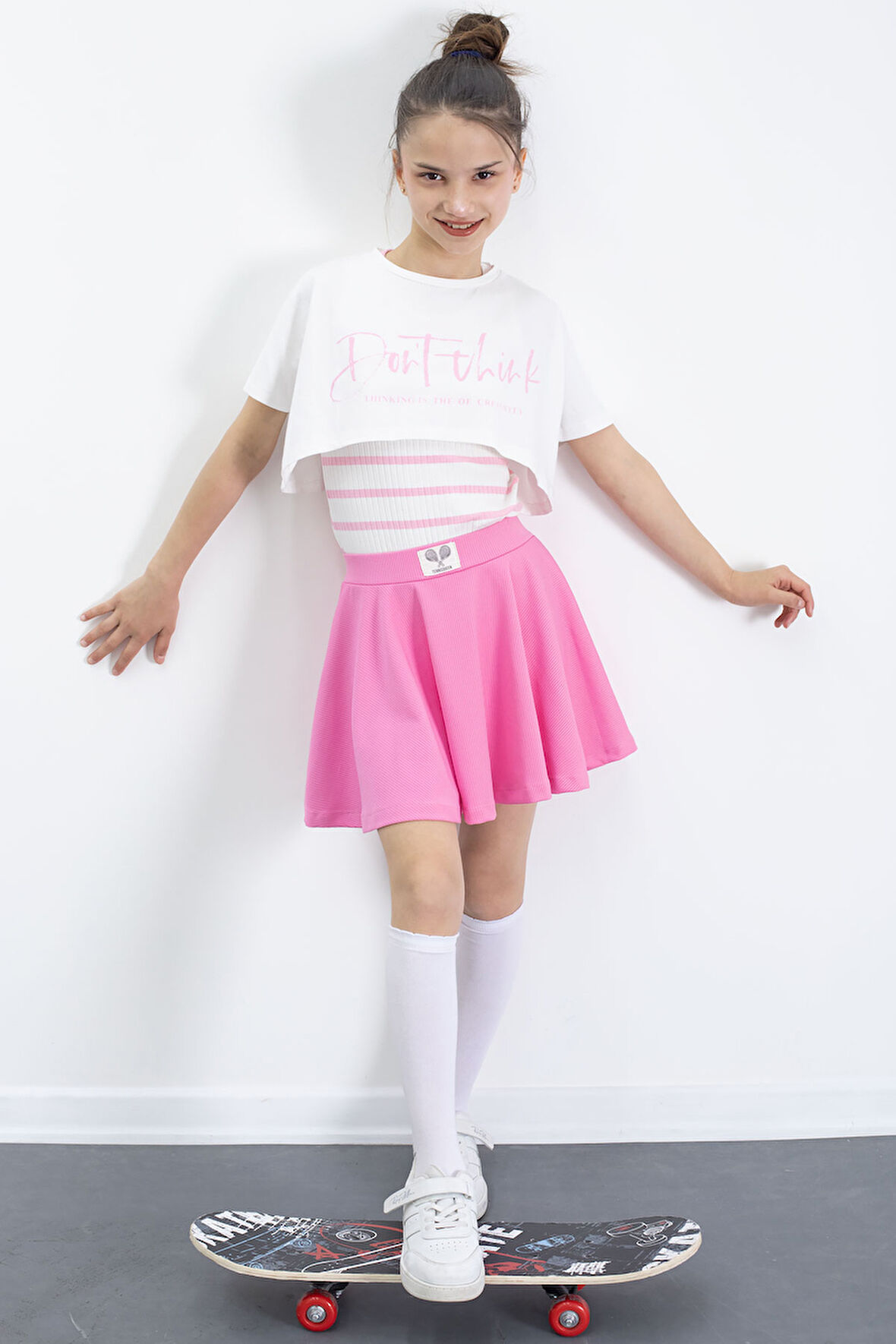 Pembe Beli Lastikli Fitilli Kız Çocuk Tenis Eteği 21039