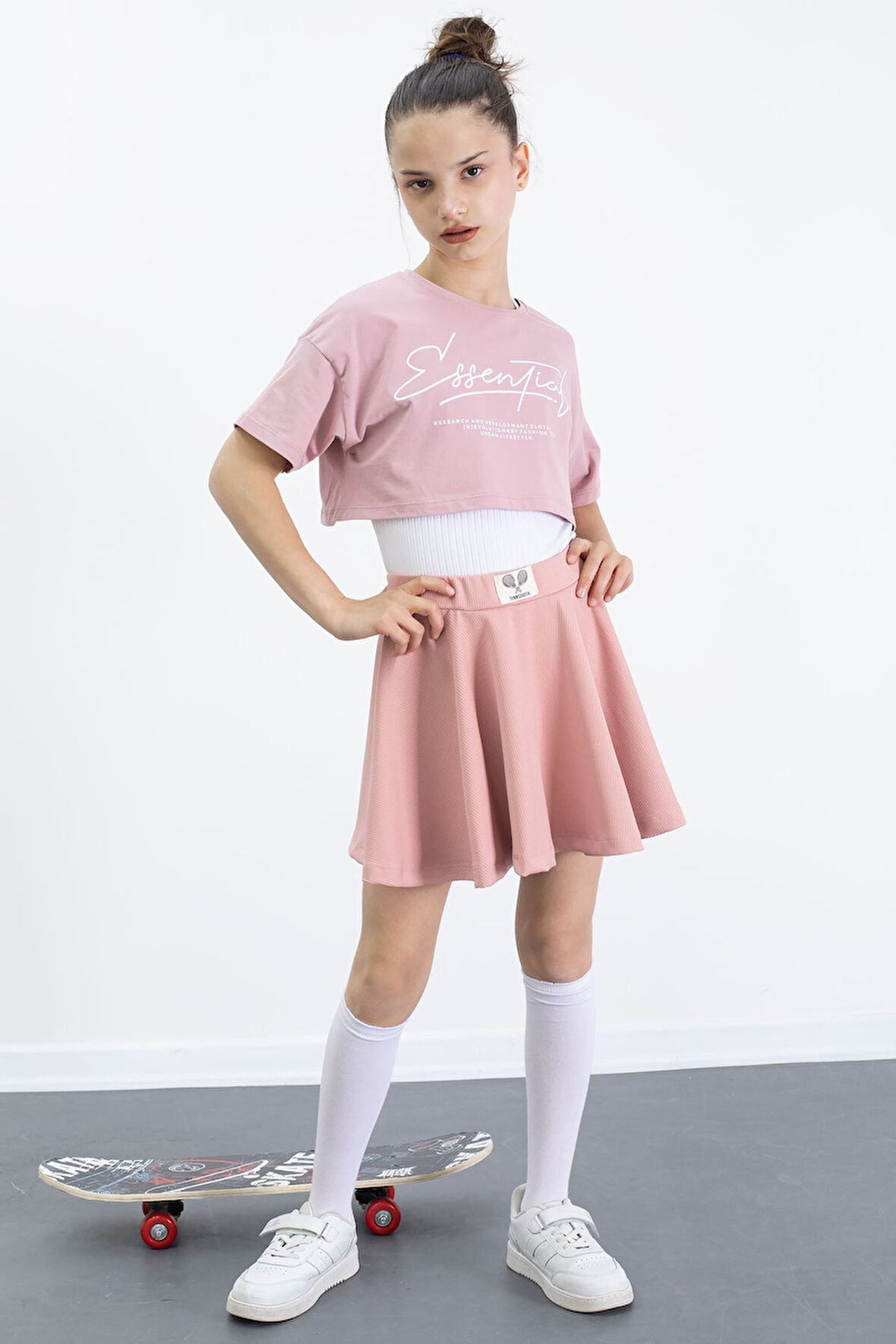 Gül Kurusu Beli Lastikli Fitilli Kız Çocuk Tenis Eteği 21042