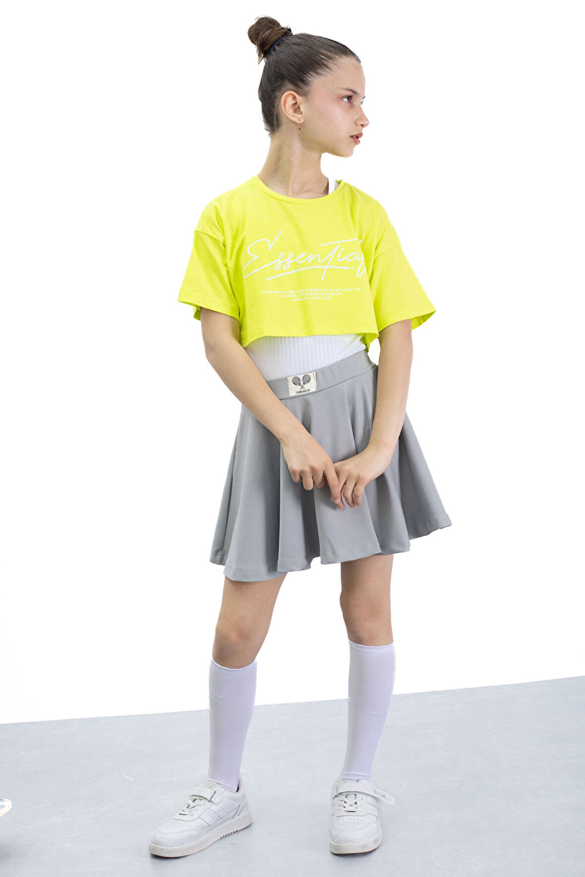 Gri Beli Lastikli Fitilli Kız Çocuk Tenis Eteği 21043