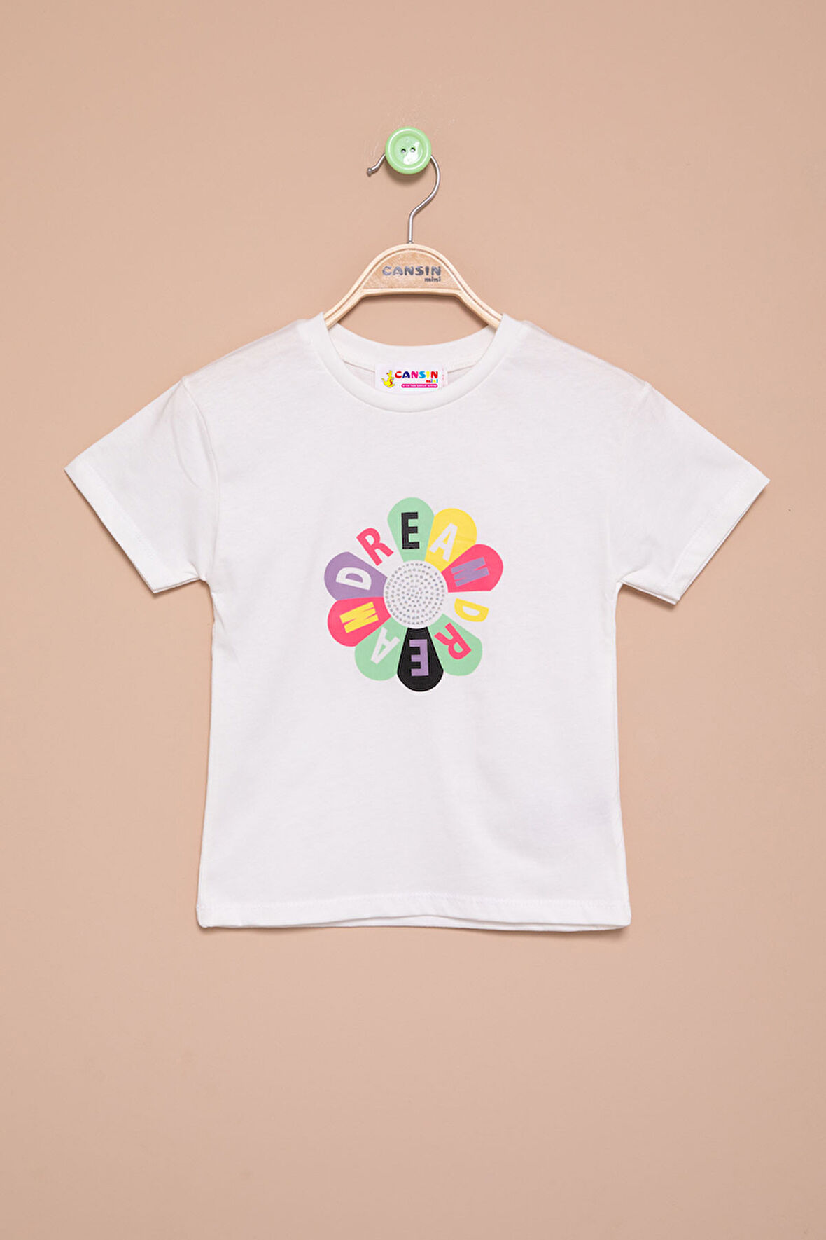 Ekru Dream Baskılı Payetli Kız Çocuk Kısa Kol Tişört 21005