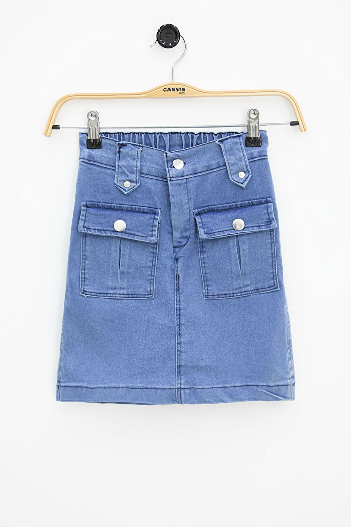 Mavi Ön Cepli Beli Lastikli Kız Çocuk Jean Şort Etek 21122