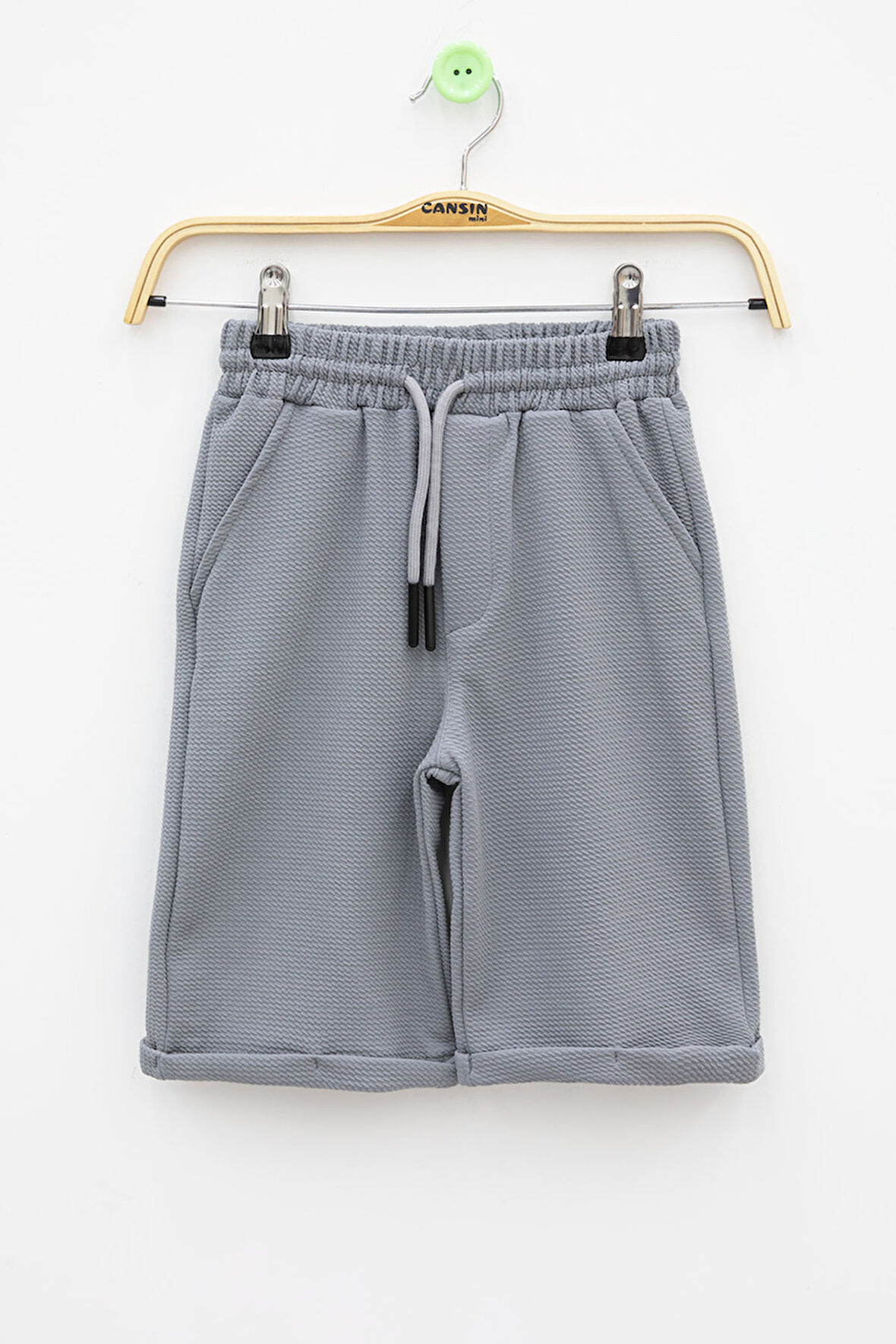 Gri  Beli Lastikli Ponpon Kumaş Basic Erkek Çocuk Şort 21168