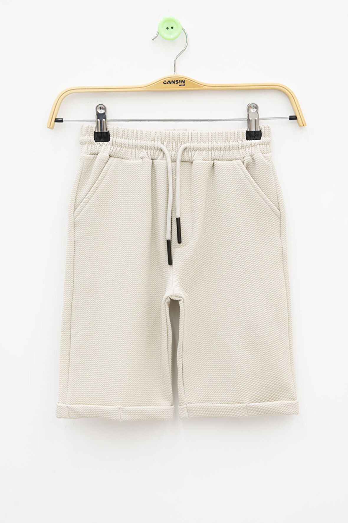 Krem  Beli Lastikli Ponpon Kumaş Basic Erkek Çocuk Şort 21170