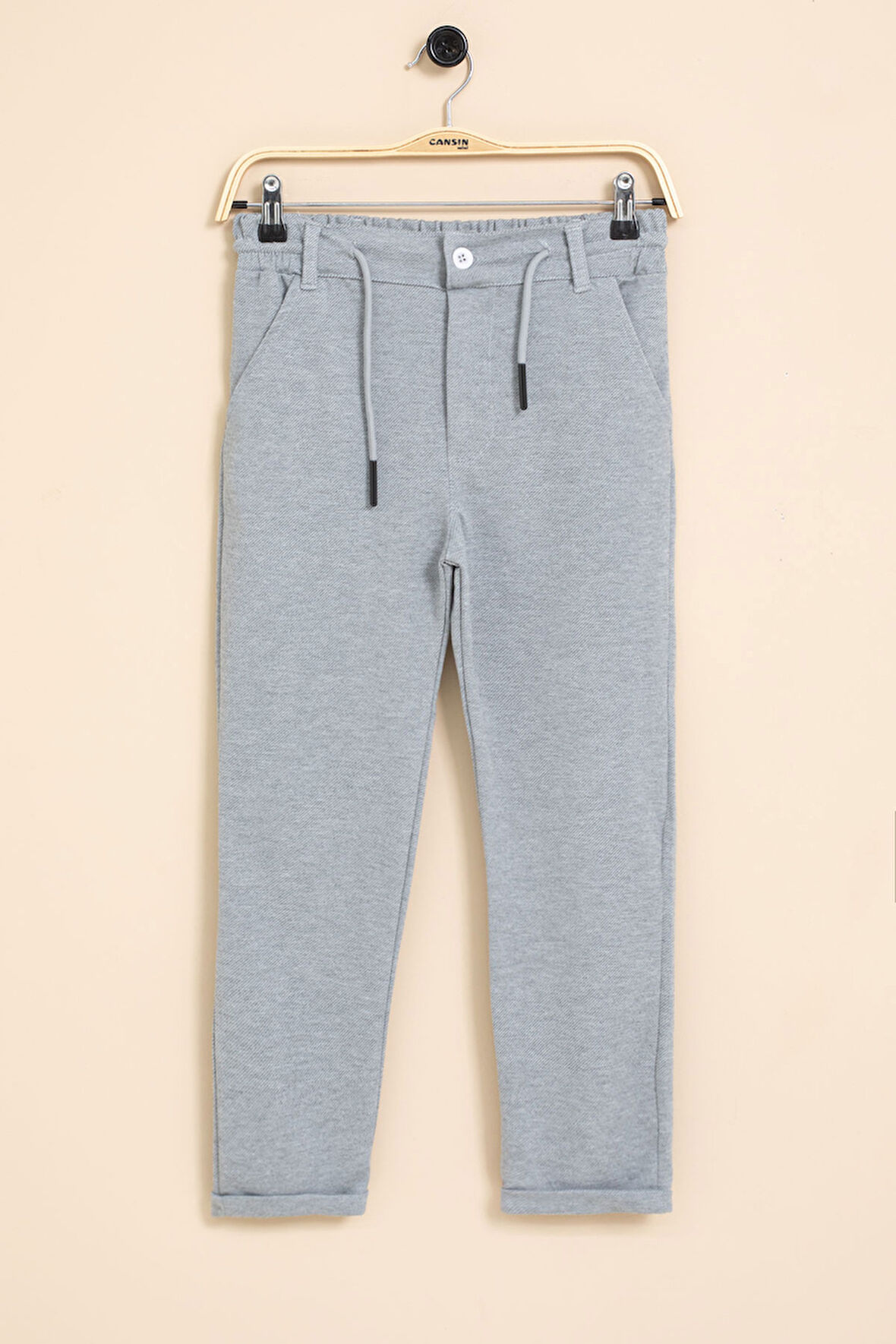 Gri Erkek Çocuk Duble Paça Beli Lastikli Basic Kumaş Pantolon 21419
