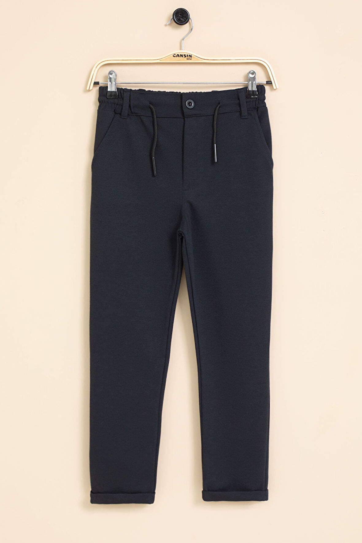 Lacivert Erkek Çocuk Duble Paça Beli Lastikli Basic Kumaş Pantolon 21421