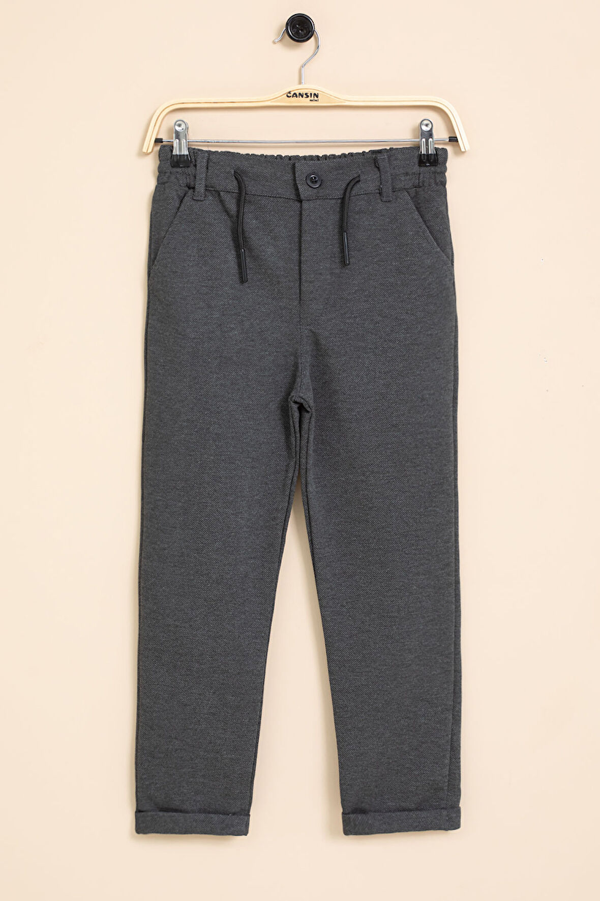 Füme Erkek Çocuk Duble Paça Beli Lastikli Basic Kumaş Pantolon 21422
