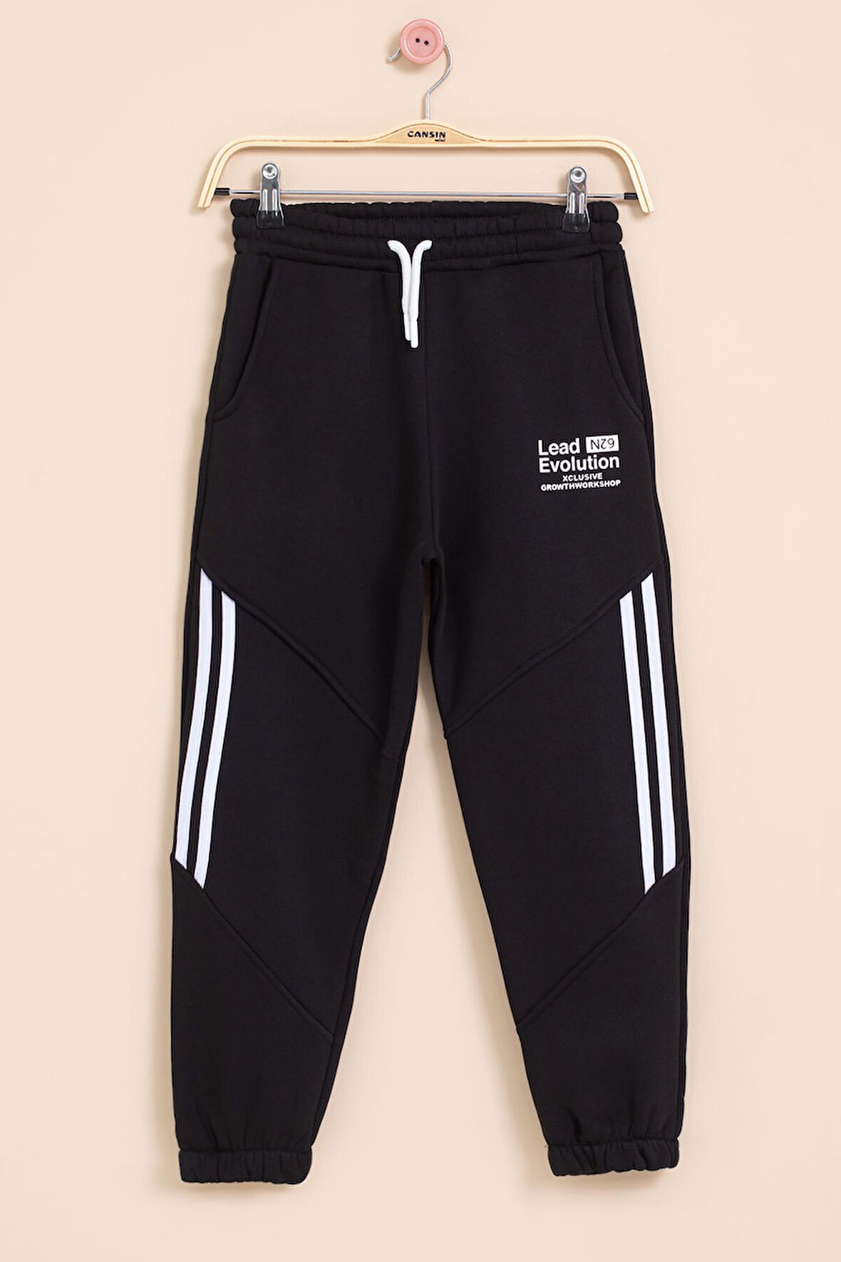 Siyah Şerit Detaylı Yazı Baskılı Beli Lastikli Erkek Çocuk Eşofman Altı 21457