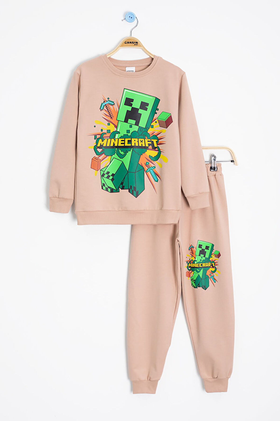 Krem Erkek Çocuk Karakter Baskılı Bisiklet Yaka Eşofman Takımı 23265