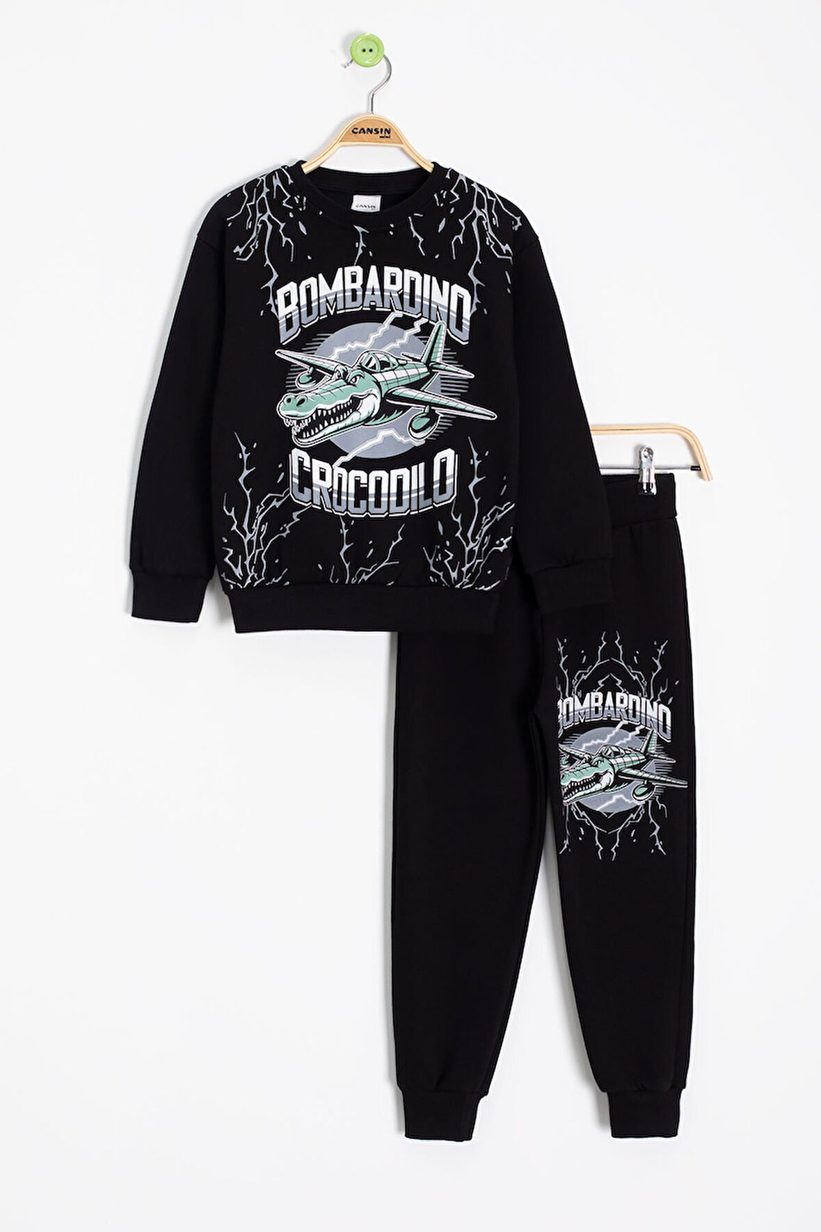 Siyah Erkek Çocuk Yazılı Karakter Baskılı Şardonlu Eşofman Takımı 23286