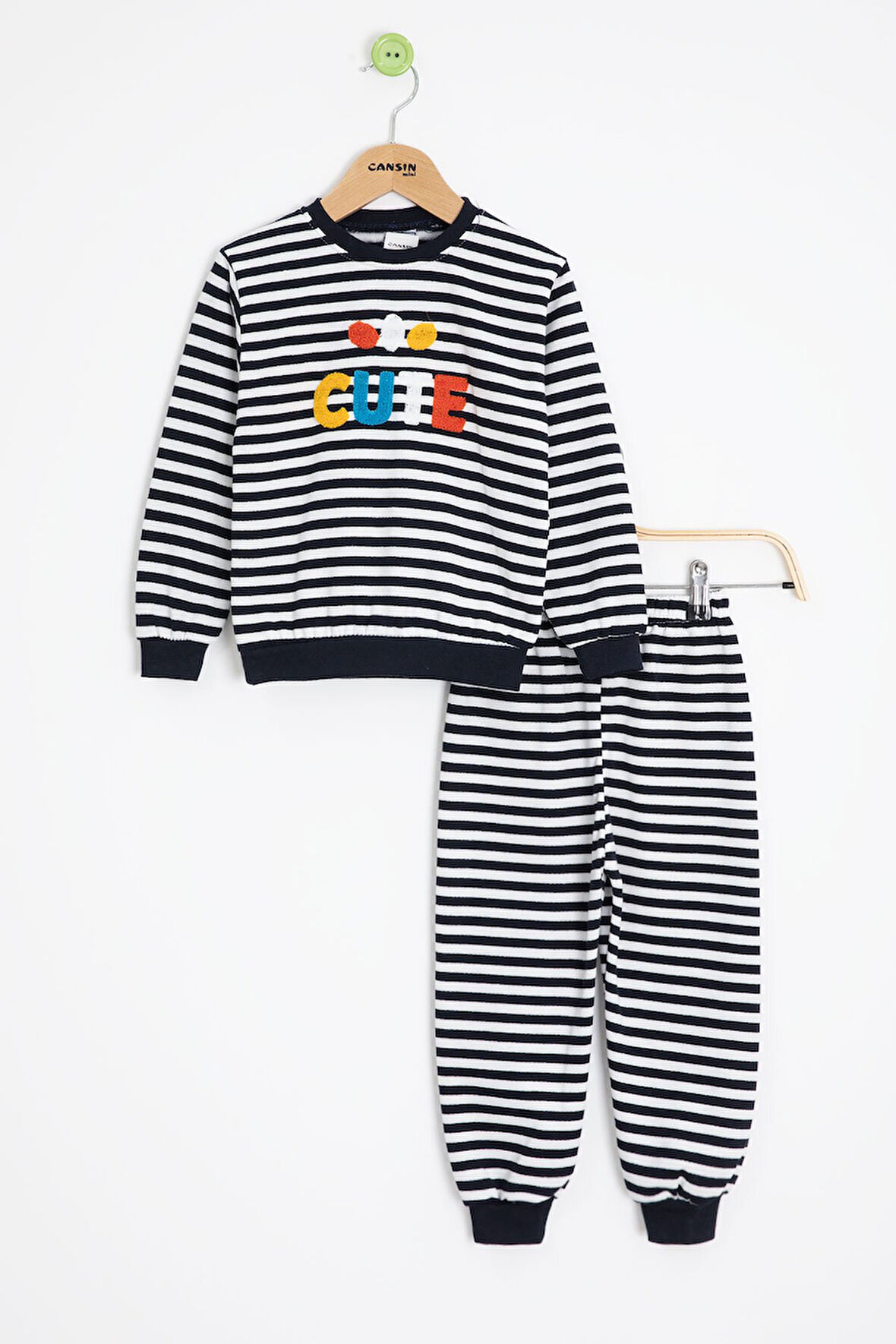 Lacivert Erkek Çocuk Cute Nakışlı Çizgili Şardonlu Eşofman Takımı 23310
