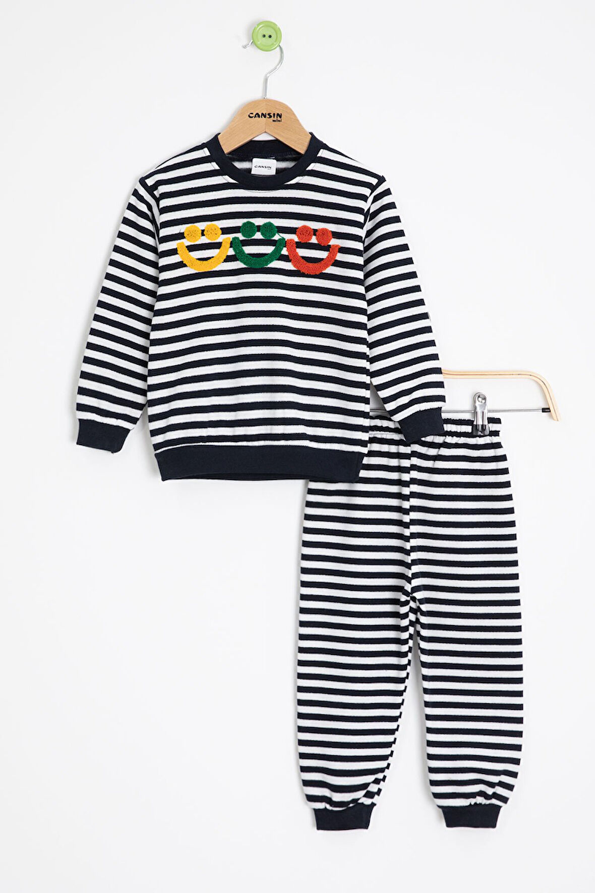 Lacivert Erkek Çocuk Gülenyüz Nakışlı Çizgili Şardonlu Takım 23320