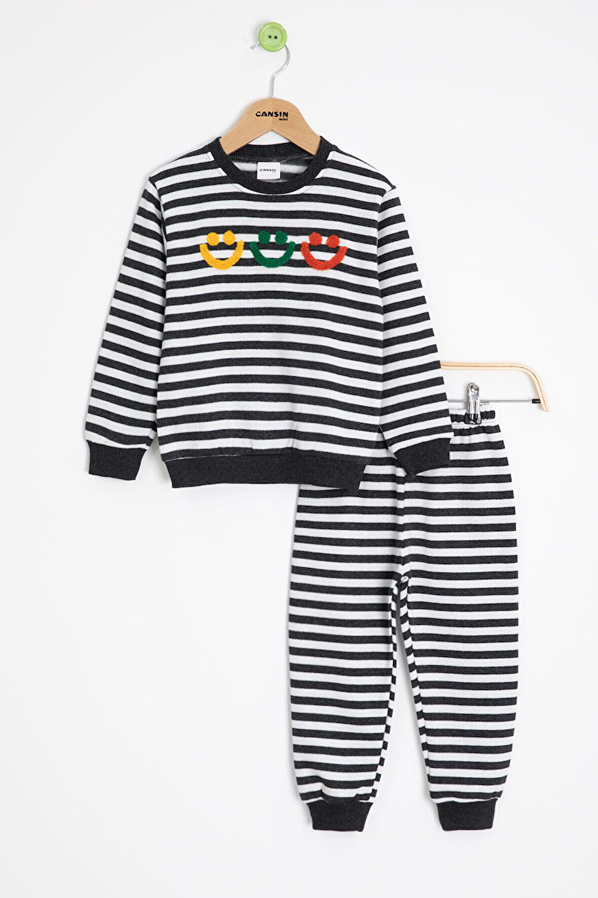 Füme Erkek Çocuk Gülenyüz Nakışlı Çizgili Şardonlu Takım 23322