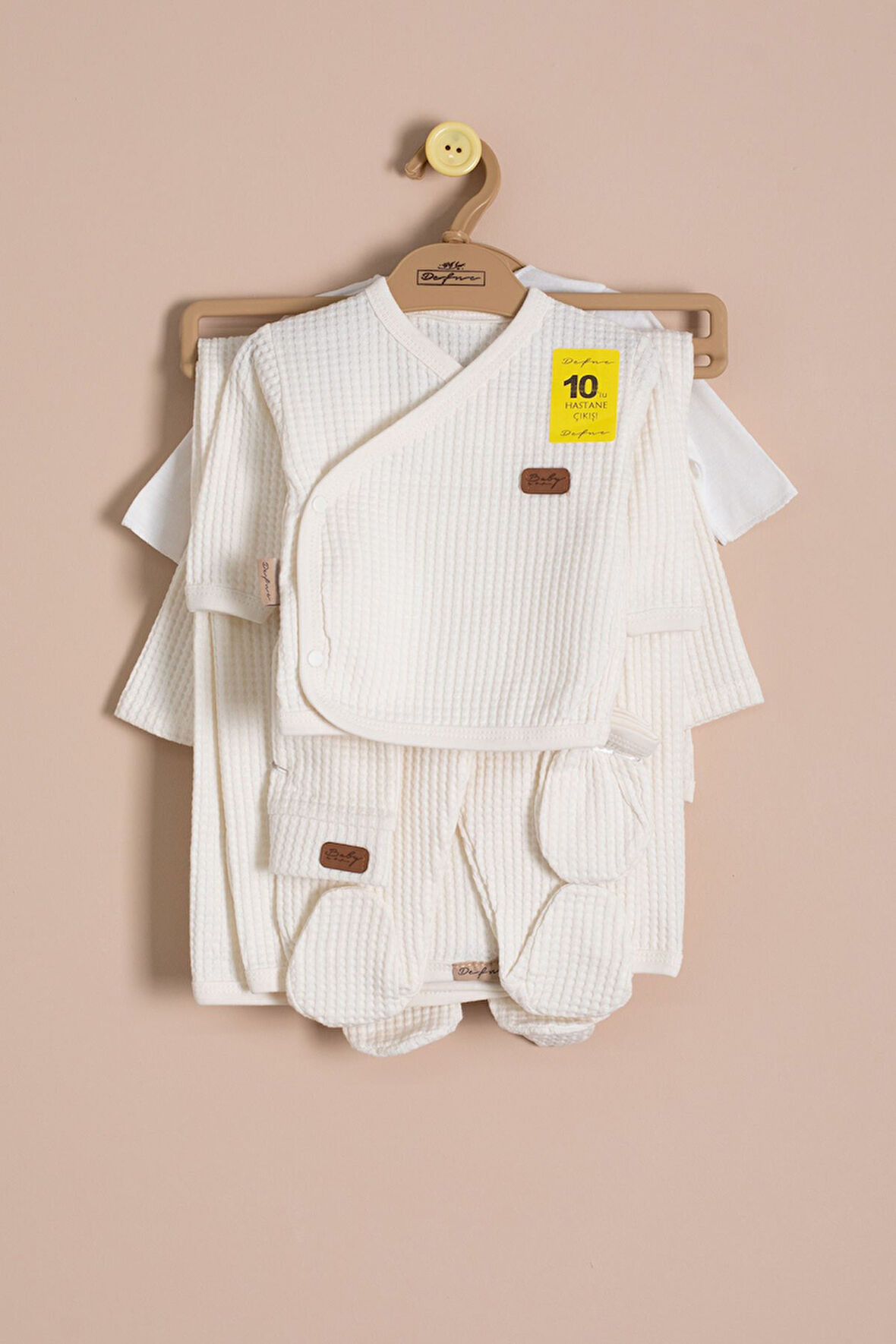 Bej Petekli 10'lu Bebek Hastane Çıkışı Seti Unisex 23331