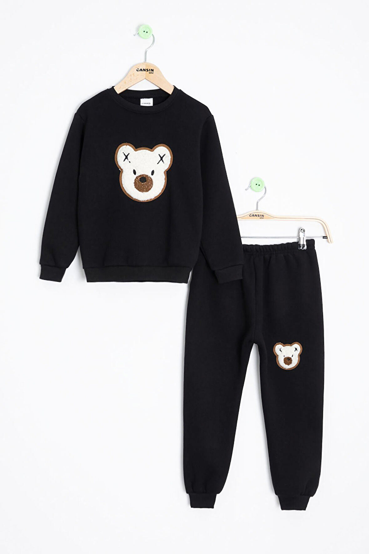 Siyah Ayıcık Nakışlı Şardonlu Erkek Çocuk Takım 23336