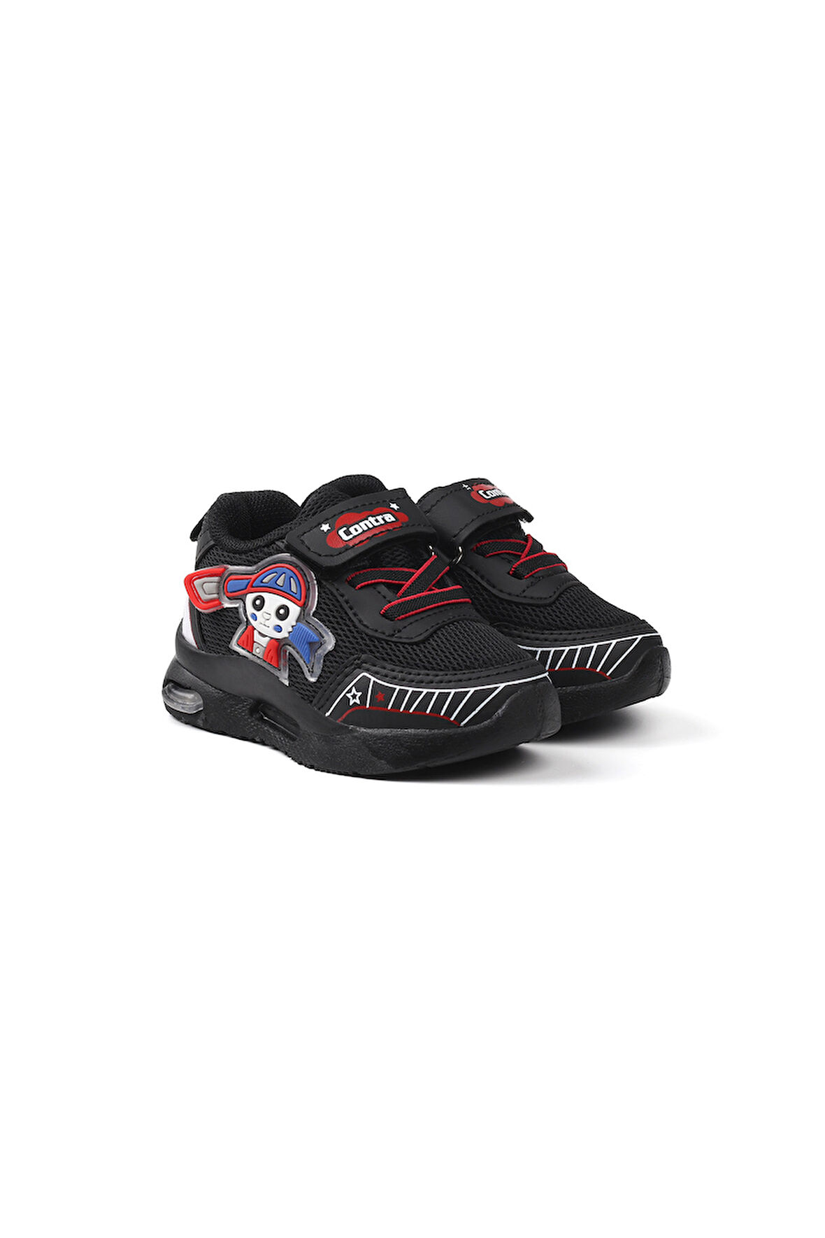 Unisex Bebe Siyah Kırmızı Figürlü Işıklı Cırtlı Sneaker Günlük Spor Ayakkabı