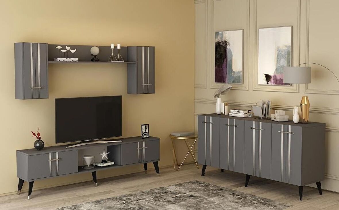 ASEL TV ÜNİTESİ ve KONSOL 2'Lİ SALON TAKIMI ANTRASİT-GÜMÜŞ
