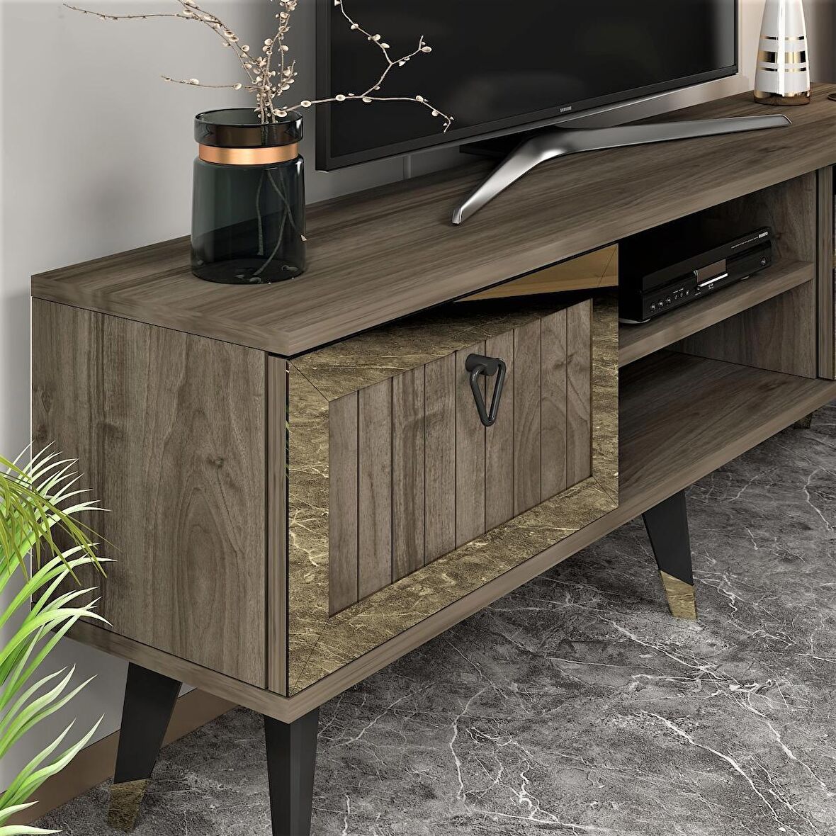 LİDYA TV STAND CEVİZ-ALTIN