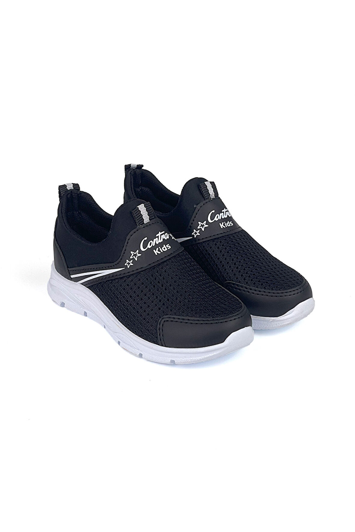 Çocuk Unisex Siyah Beyaz Bağcıksız Slip-On Rahat Kalıp Günlük Sneaker Spor Ayakkabı