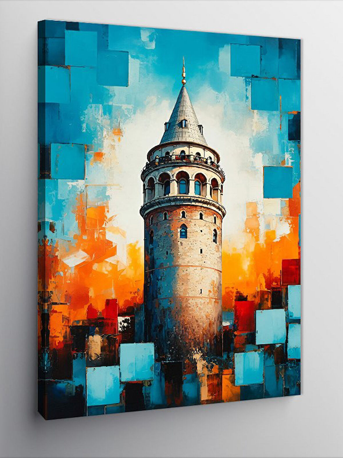 Kanvas Tablo Galata Kulesi Ve Renkli Arka Plan