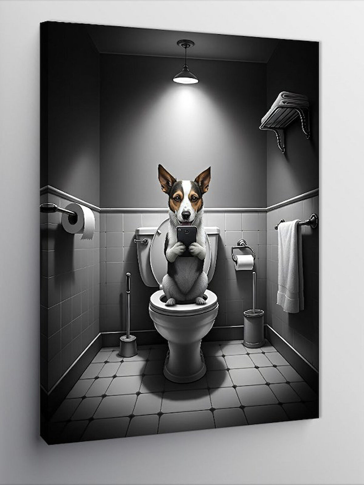 Kanvas Tablo Tuvaletteki Köpek