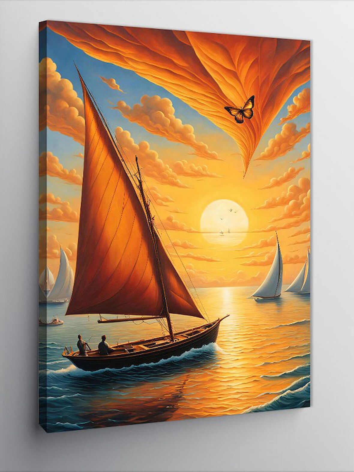 Kanvas Tablo Sarı Yelkenli Sandal