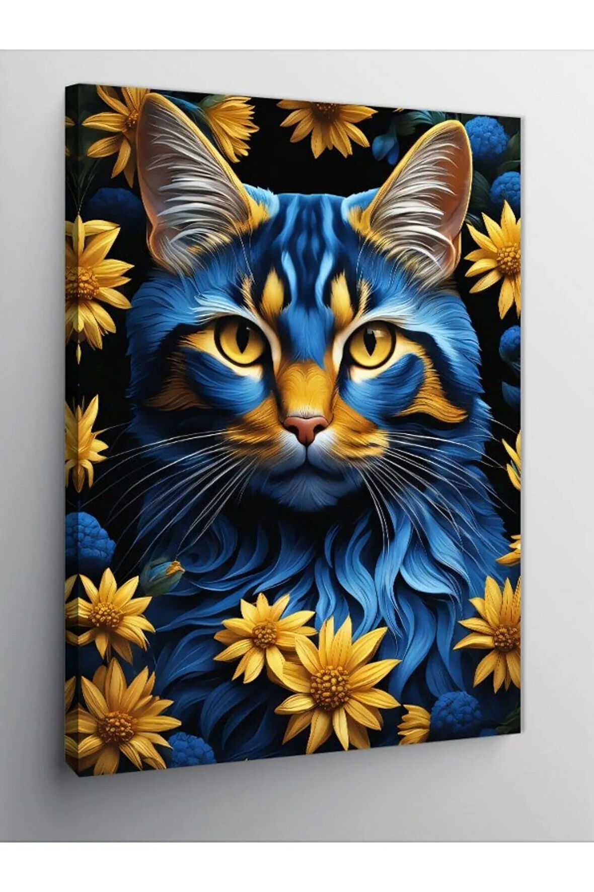 Kanvas Tablo Sarı Gözlü Mavi Kedi
