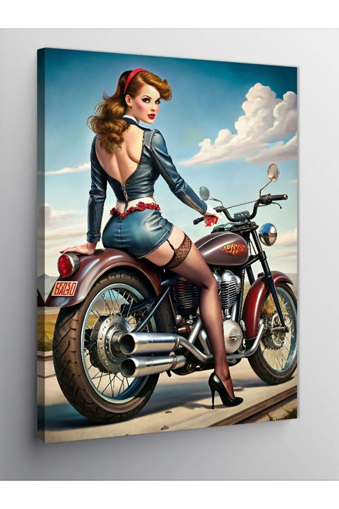 Kanvas Tablo Motorsiklet Ve Kadın