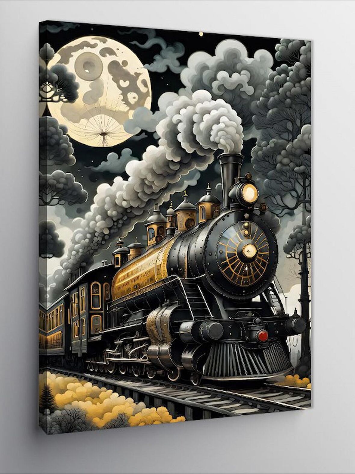 Kanvas Tablo Kara Tren Ve Ayışığı