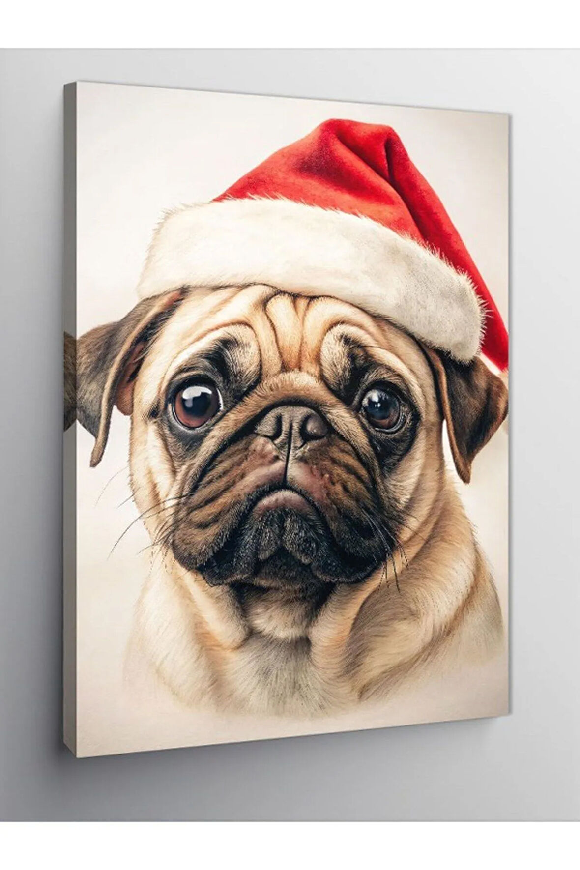 Kanvas Tablo Noel Baba Şapkası Takmış Köpek