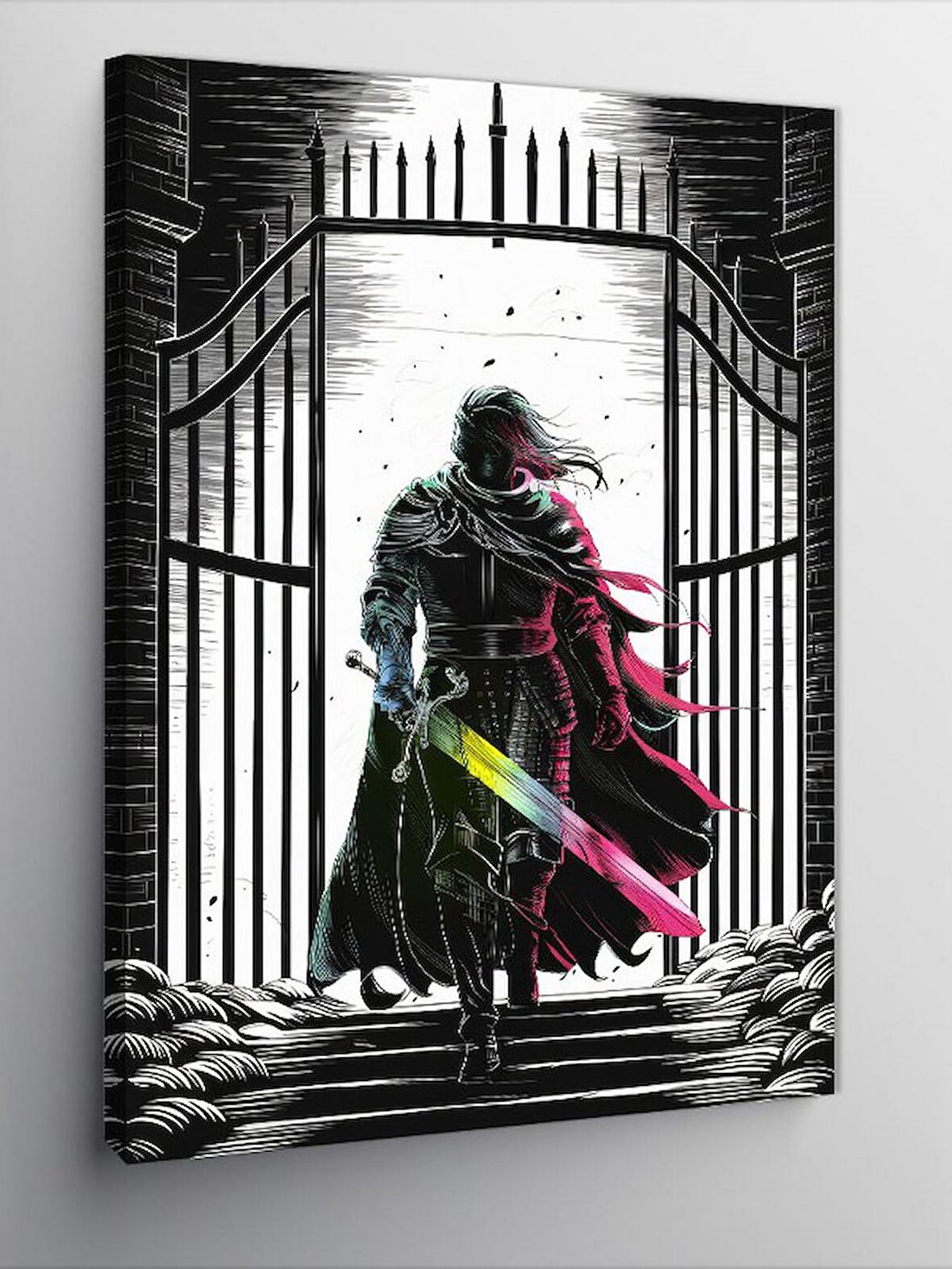 Kanvas Tablo Renkli Kılıçlı Şövalye