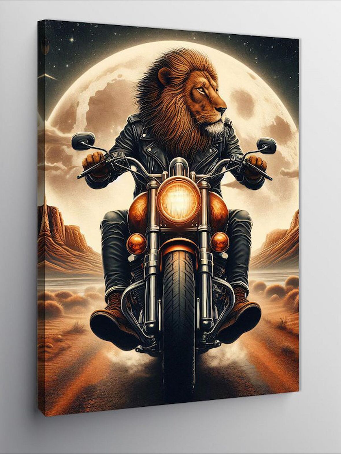 Kanvas Tablo Motosiklet Kullanan Aslan
