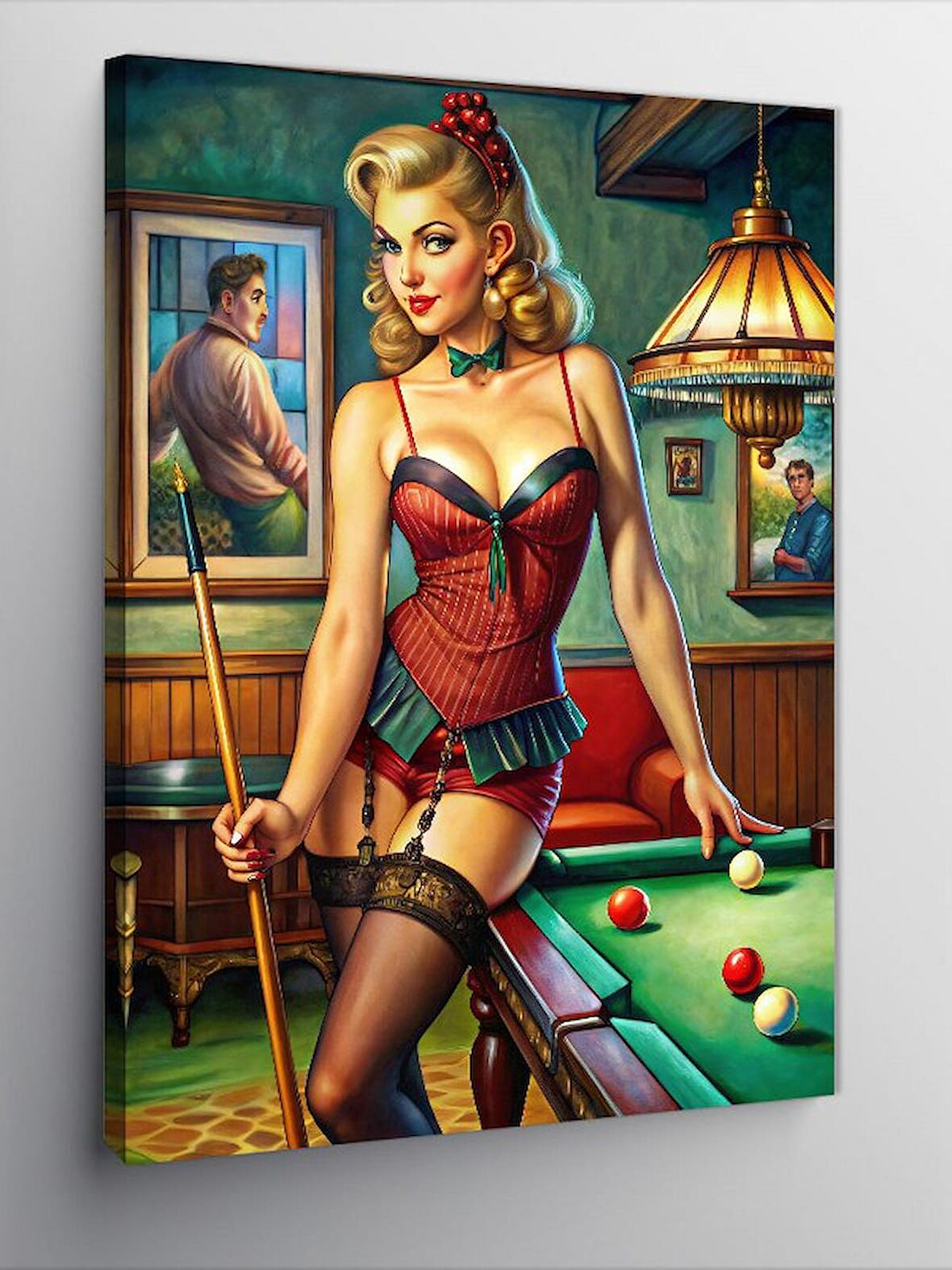 Kanvas Tablo Bilardo Oynayan Pin Up Kızı