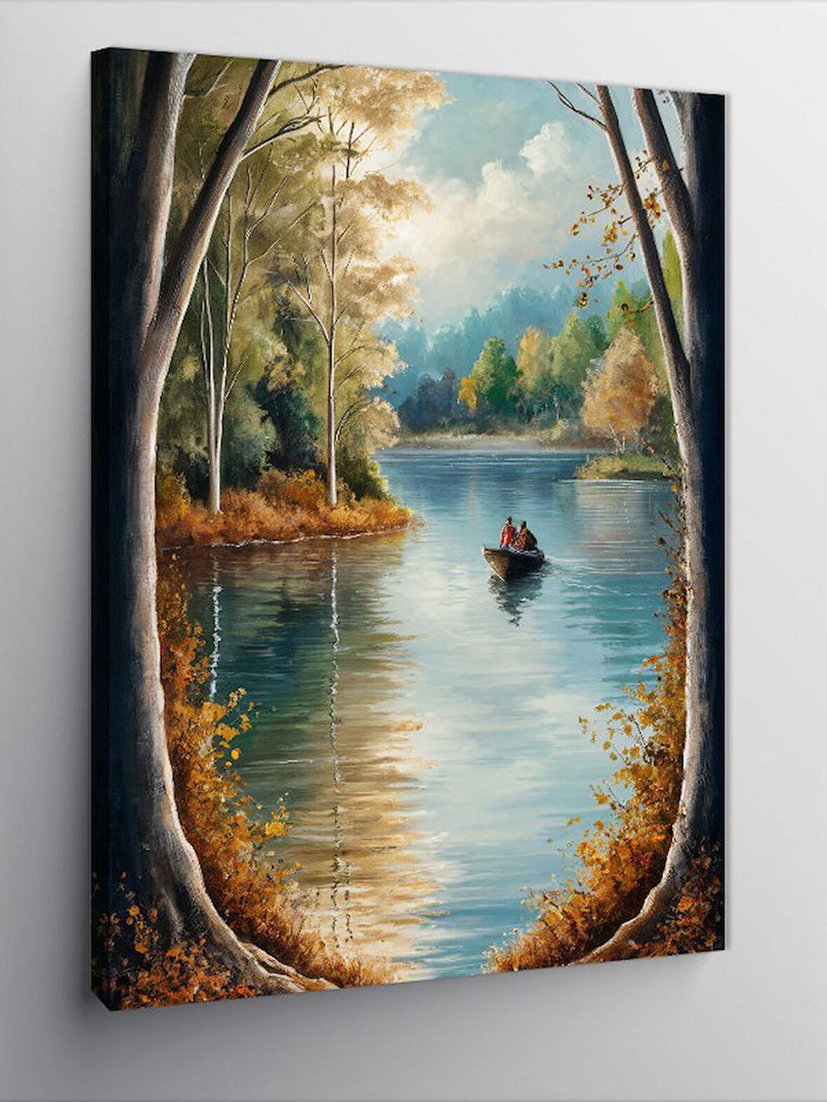 Kanvas Tablo Sonbaharda Göl Ve Balık Avı