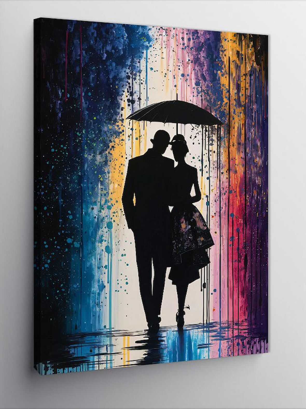 Kanvas Tablo Yağmur Altında Sevimli Çift