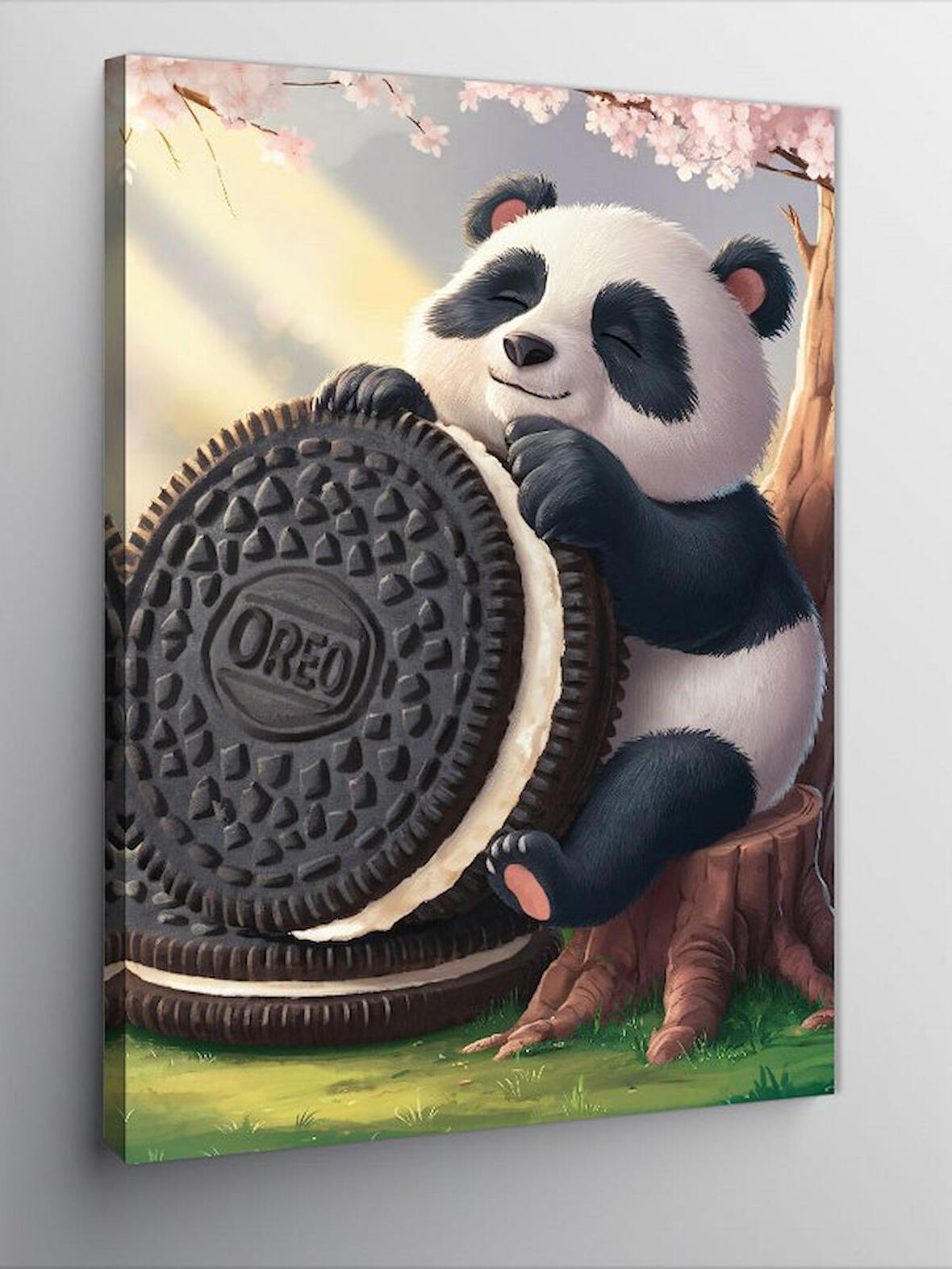 Kanvas Tablo Siyah Beyaz Bisküvi Ve Panda