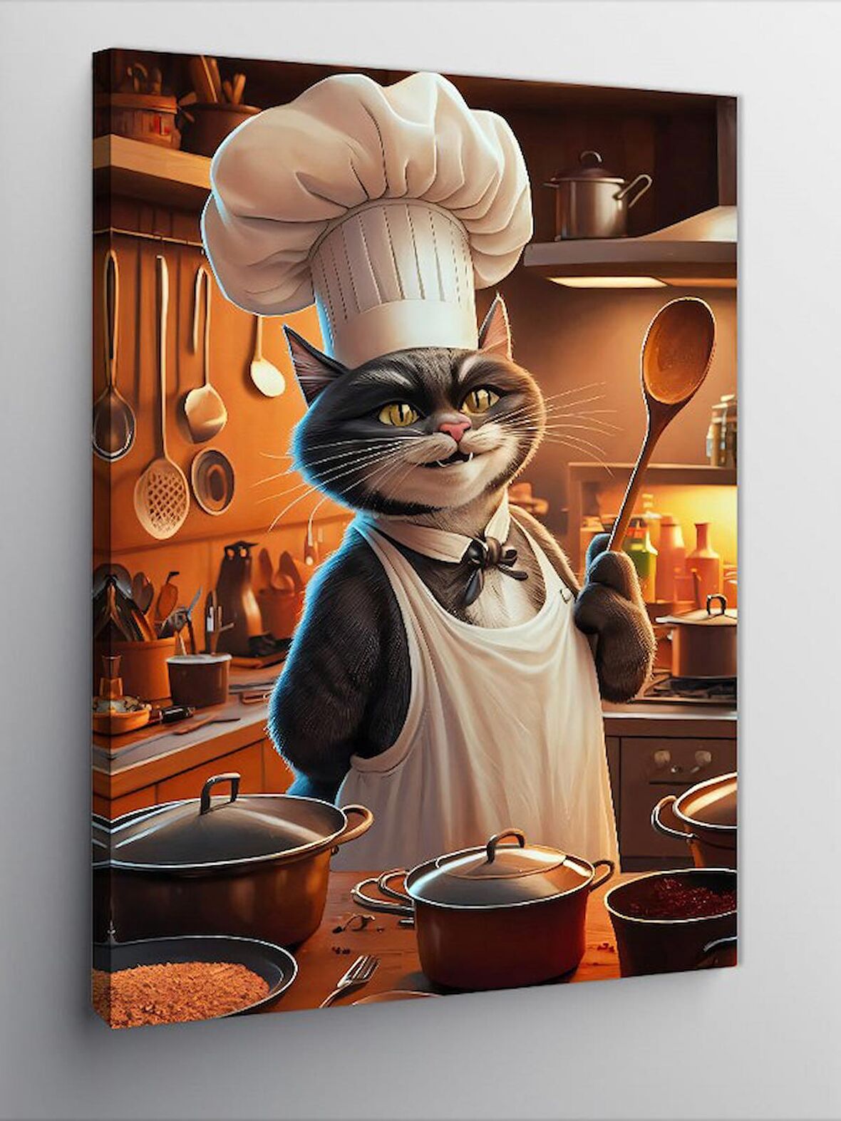 Kanvas Tablo Aşçı Şef Kedi Mutfakta