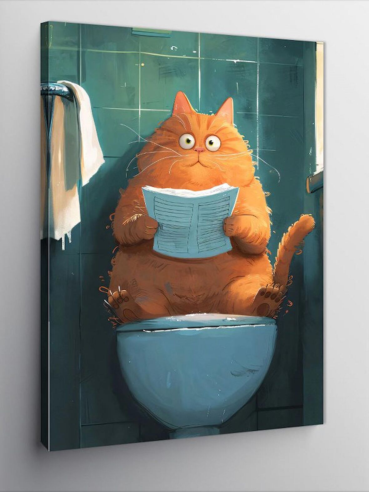 Kanvas Tablo Tuvaletteki Sarı Kedi