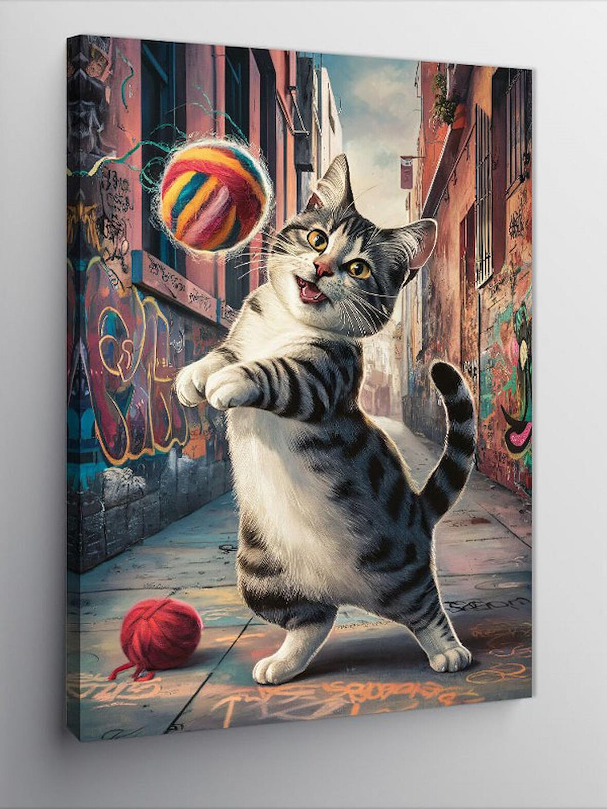 Kanvas Tablo voleybol oynayan kedi