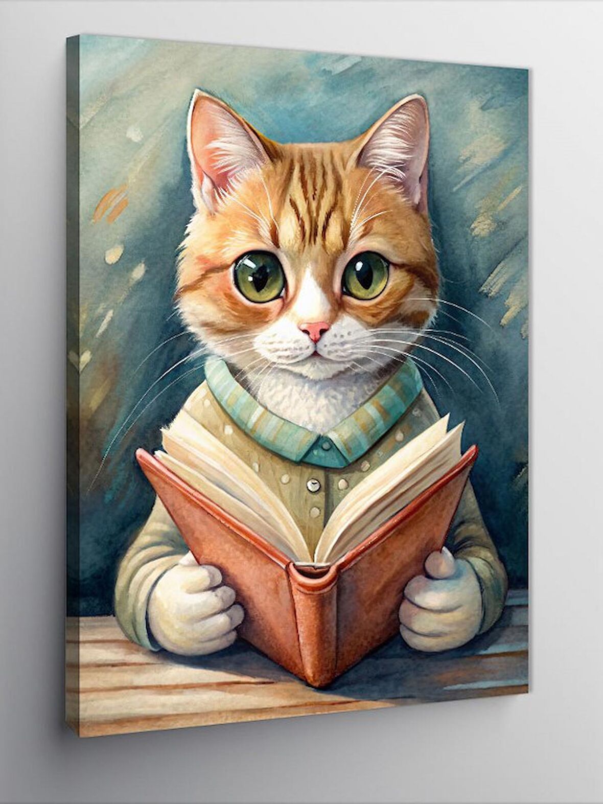 Kanvas Tablo Kitap Okuyan Sarı Kedi