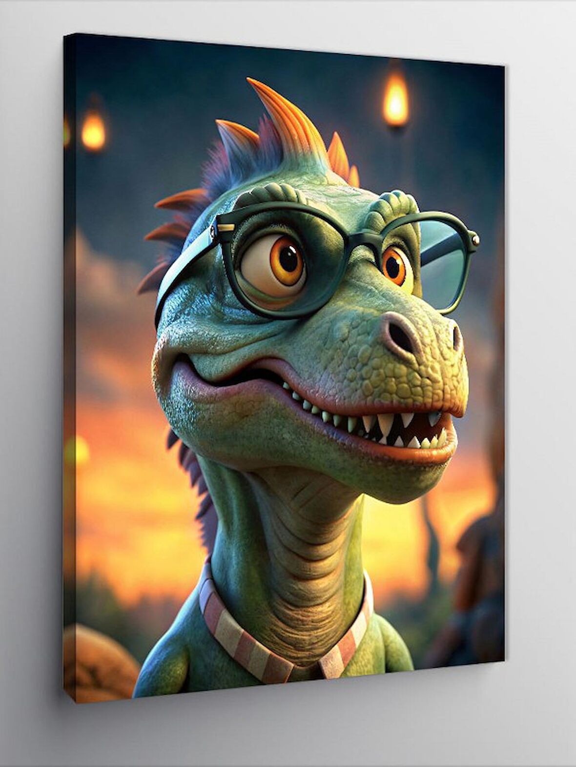 Kanvas Tablo Yeşil Gözlüklü Dinazor T-Rex