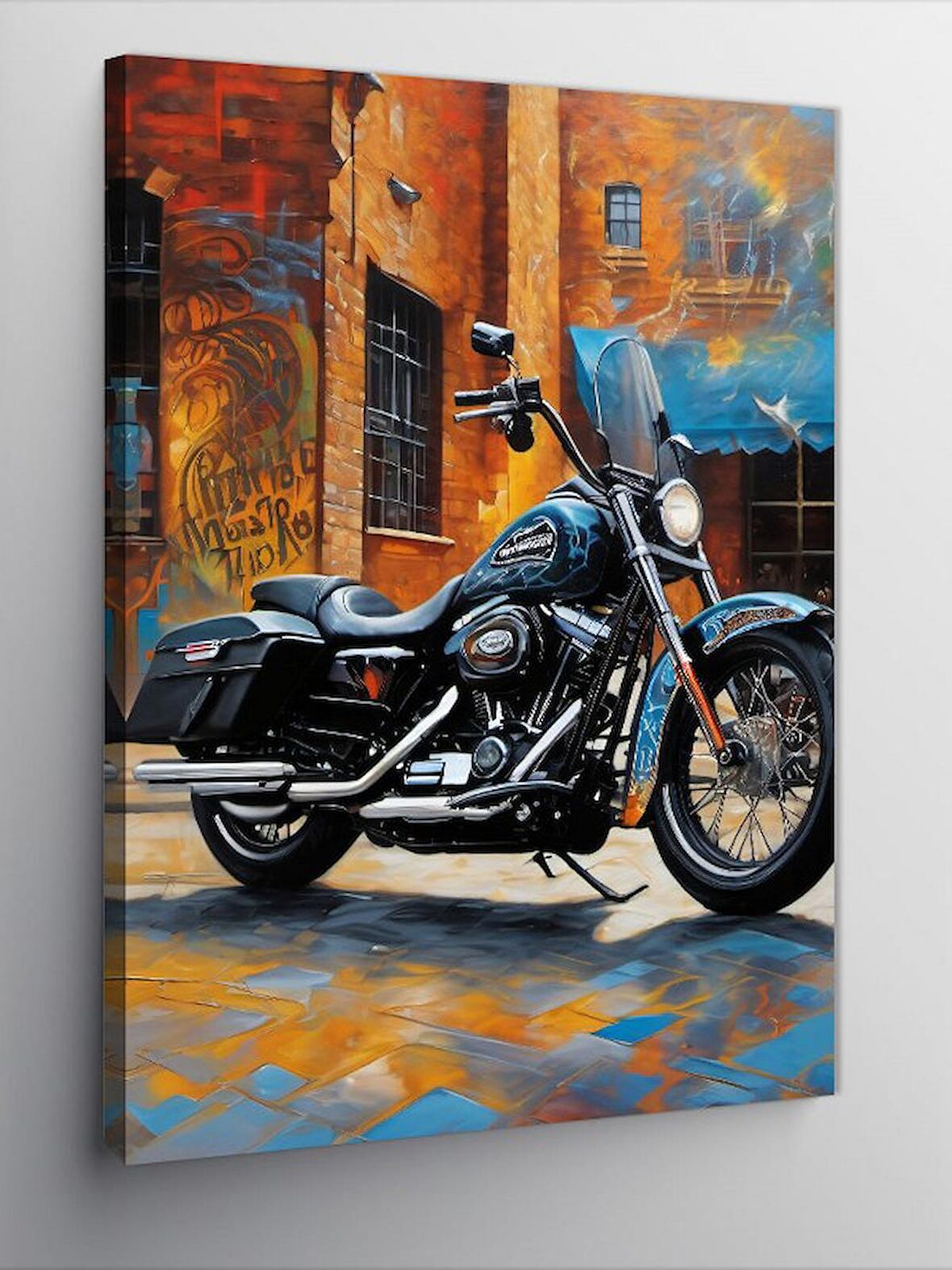 Kanvas Tablo Siyah Chopper Motosiklet