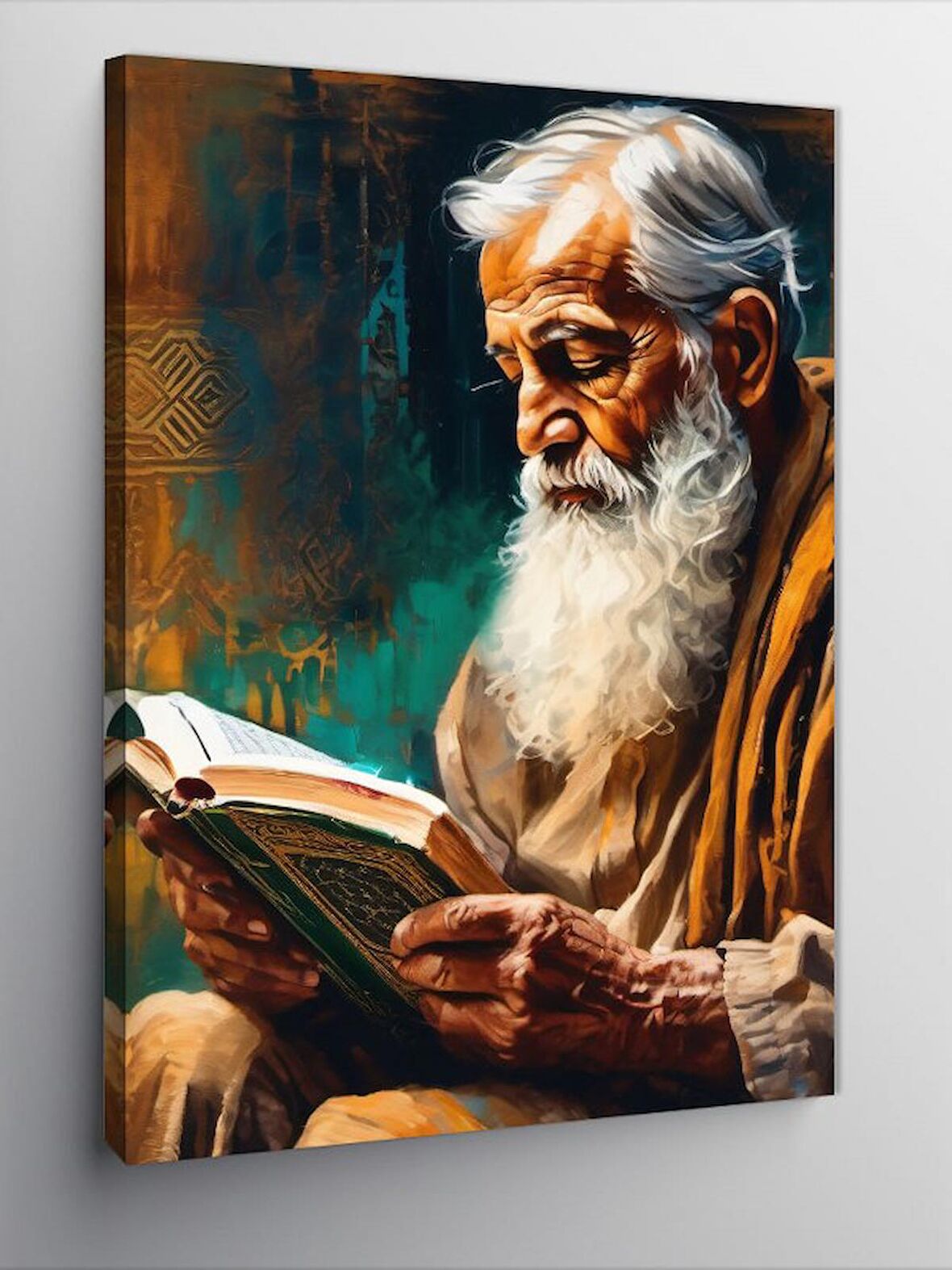 Kanvas Tablo Kur'An Okuyan Yaşlı Adam